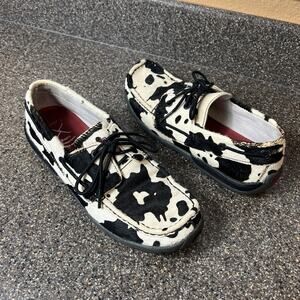 Twisted X Womens Size 8M Hair On Hide Cowhide Boat Driving Shoes Moc Toe Lace Up
